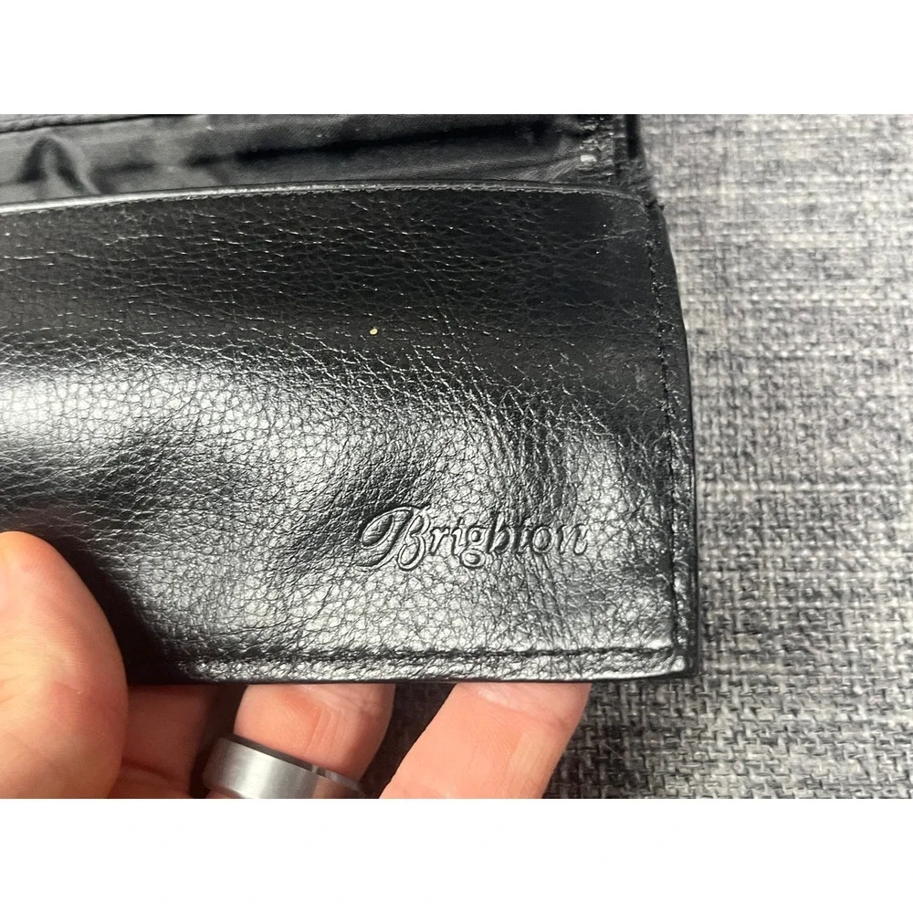 Brighton Leather Wallet Black Cognac Brown Croc Embossed Heart Braided Trim VTG